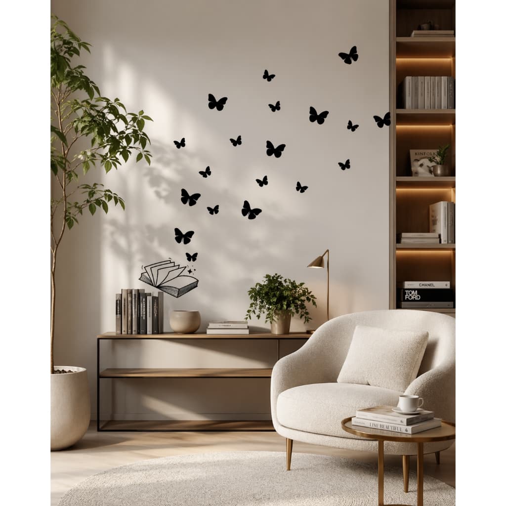 🌿 Adesivo de Parede Livro e Borboletas – Decoração Delicada e Inspiradora
