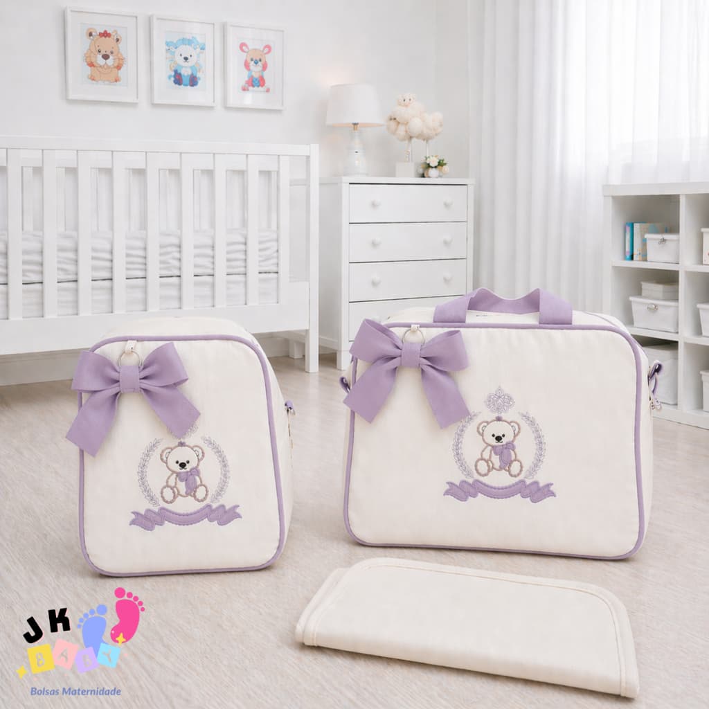 Bolsa Maternidade 3 Peças Menina Grande Impermeável Enxoval Off White
