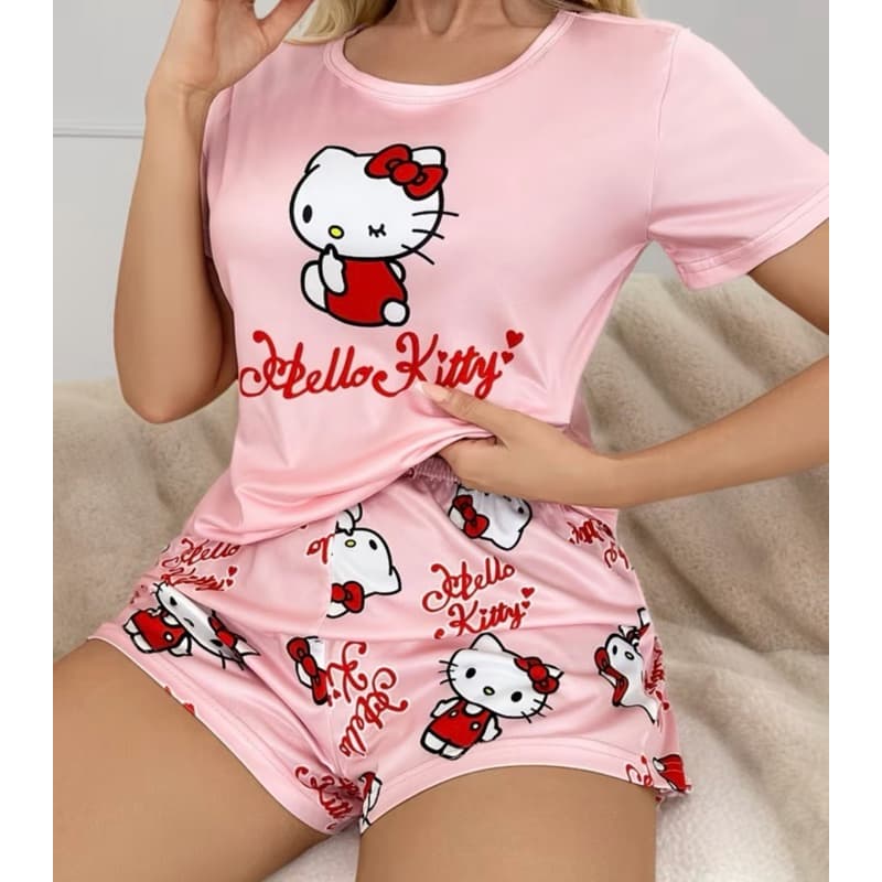 Pijama Feminino Infantil e Adulto Hello Kit