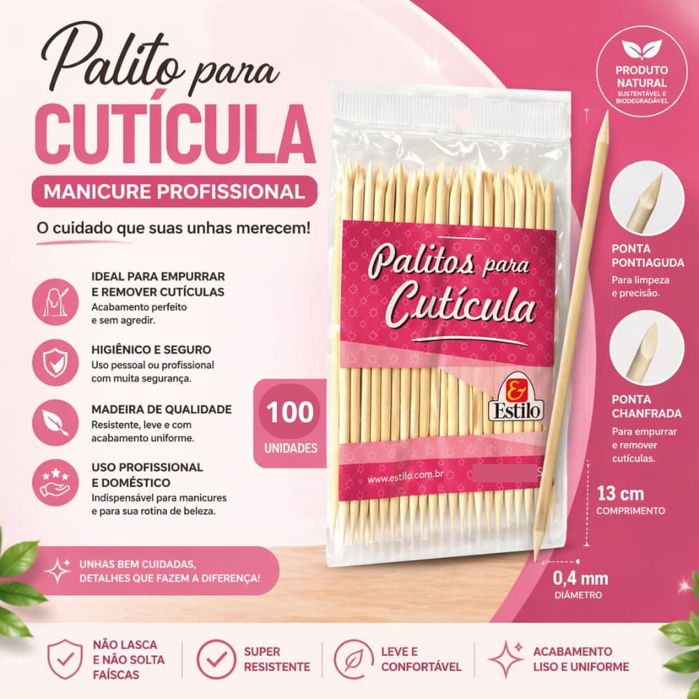 Palitos Para Cuticulas Madeira Manicure Pedicure