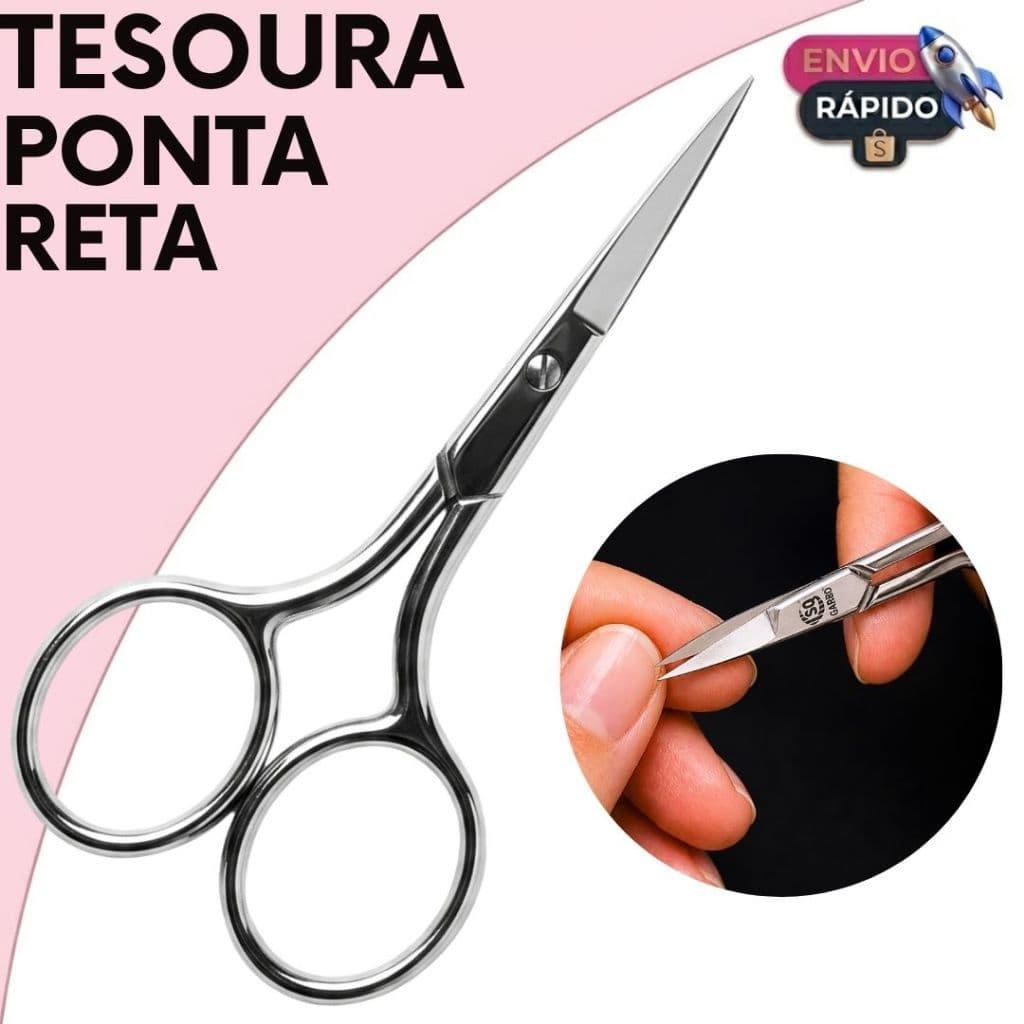 Tesoura de Unha e Sobrancelha Ponta Reta Aço Inoxidável Afiada Resistente Esterelizavel