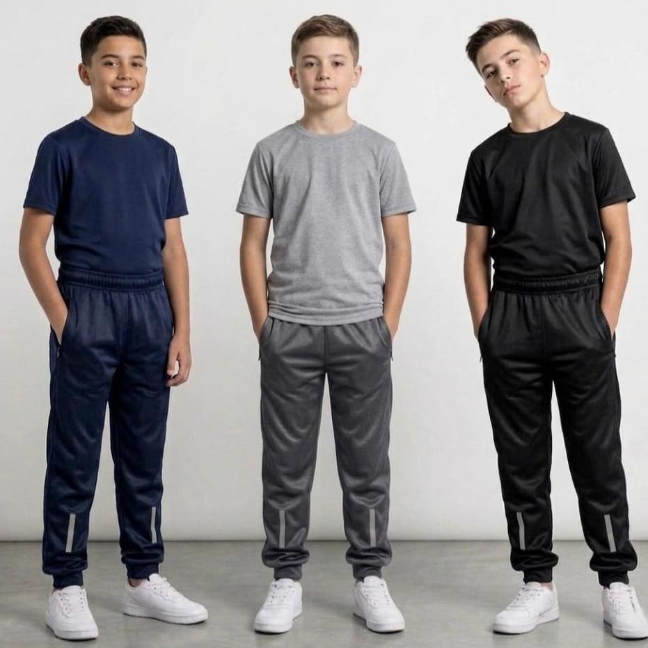 Kit 3 Calças Unissex Escolar Infantil Juvenil Preta Cinza e Azul Escola Inverno Chimpa Flanelado Jogger