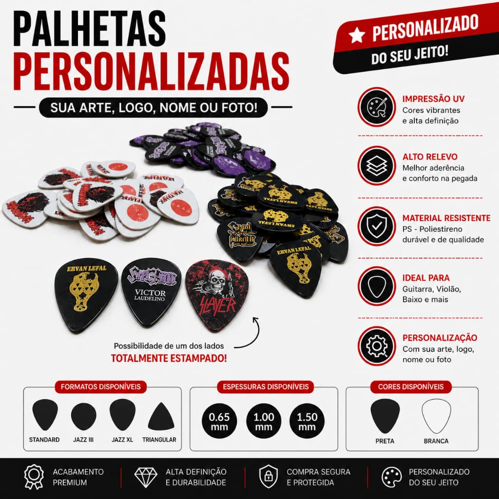 Kit 60 Palhetas Personalizadas (Sua logomarca ou Arte favorita ) Violão e guitarra