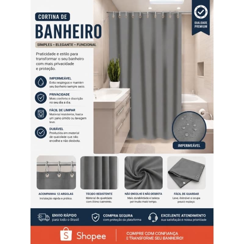 Cortina para Box Vinil Luxo  Elegância e Proteção no Seu Banheiro!