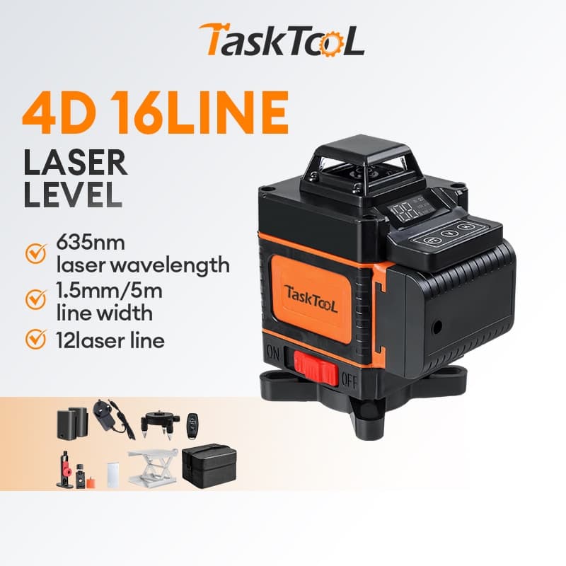 TaskTooL 16 Linhas Nível Laser Profissional Verde 4d 360° + 2 Bateria