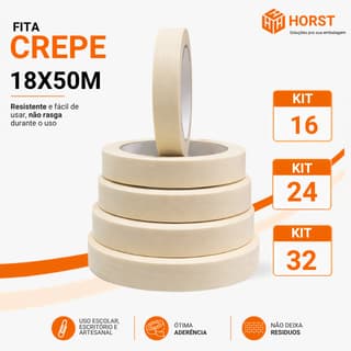 FITA CREPE BRANCA 18MM X 50M USO GERAL PARA PINTURA PROFISSIONAL - Kit 16 | Kit 24 | Kit 32
