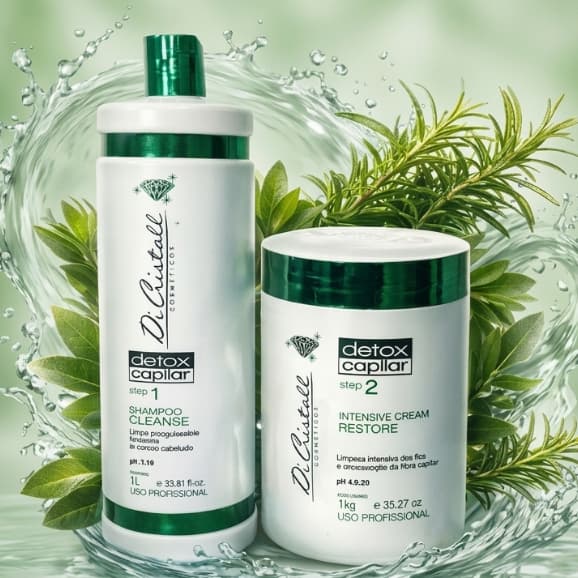 Kit Detox Capilar Di Cristall Limpeza Profunda Restauração Shampoo1L Creme 1Kg