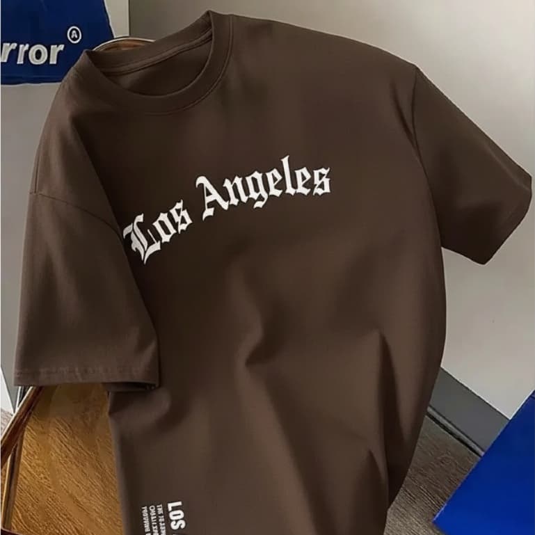Camiseta Casual 100% Algodão com Estampa Los Angeles Modelagem Regular Verão