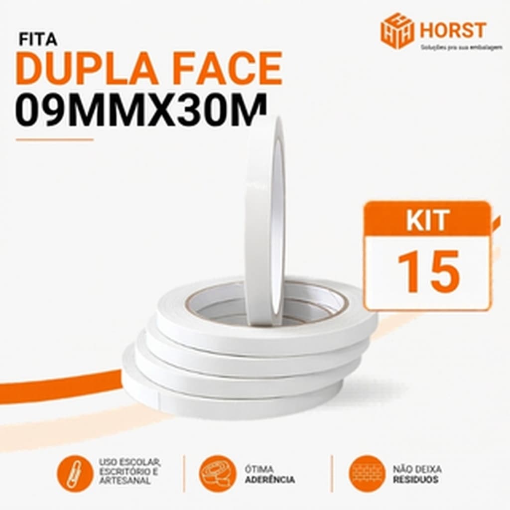 FITA DUPLA FACE DE PAPEL ESTREITA 09MM X 30 METROS - 15 ROLOS ENVIO IMEDIATO