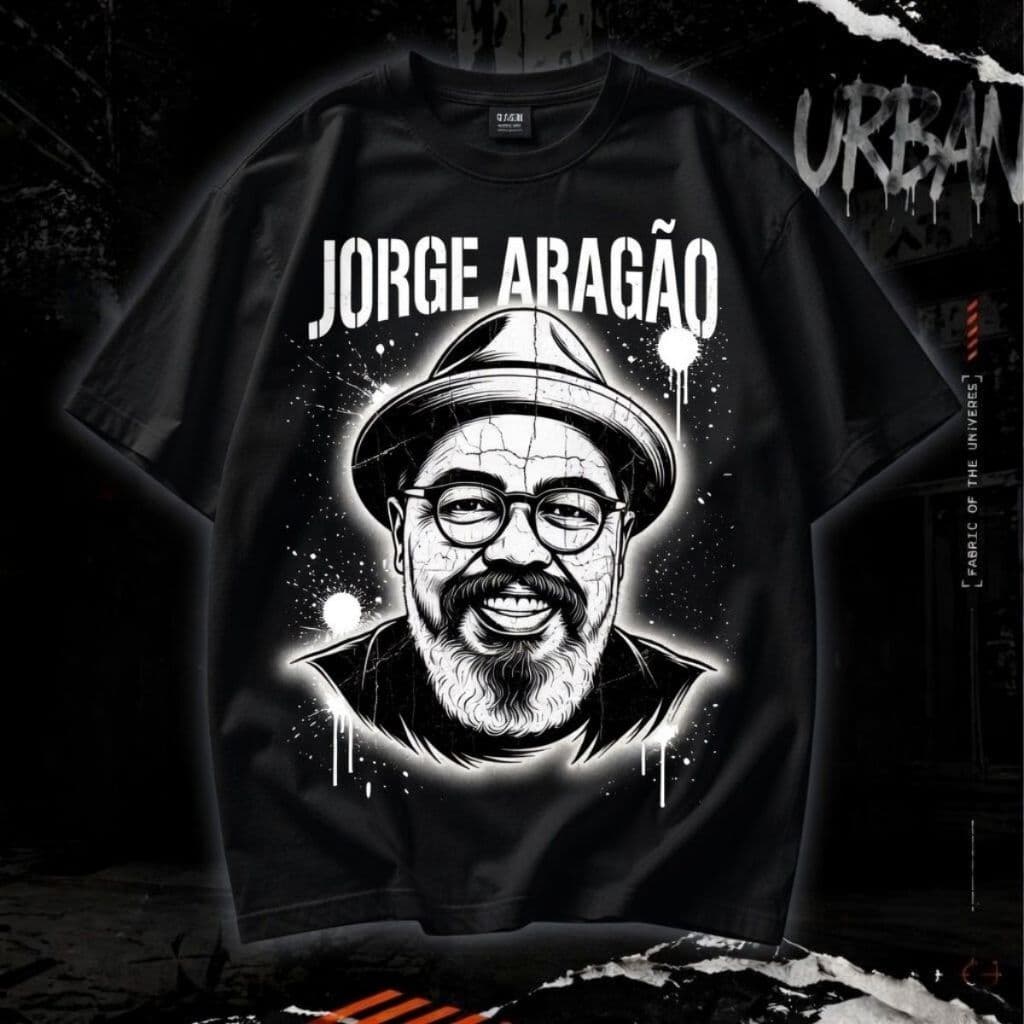 Camiseta Oversized Básica Algodão Arte Vintage Jorge Aragão Musico Banda Brasileiro Samba Carnaval