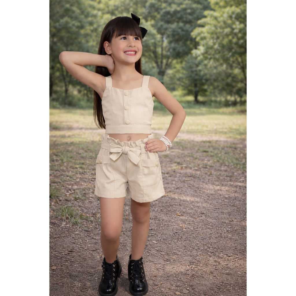 Conjunto Cropped e shorts Saia Conjunto de Linho Conjunto estilo preppy infantil