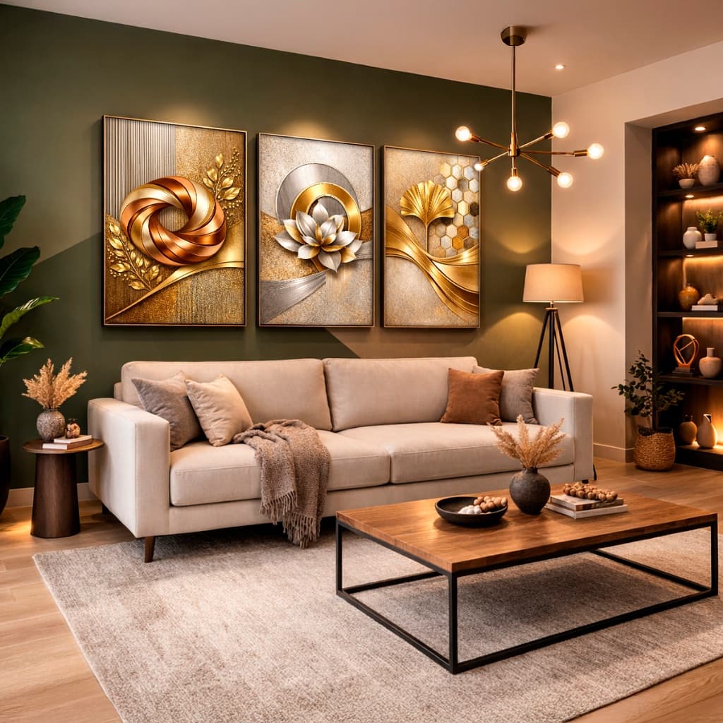 Quadros Decorativos Flor de Lotus Abstrato Dourado Moderno Sala Hall Quarto