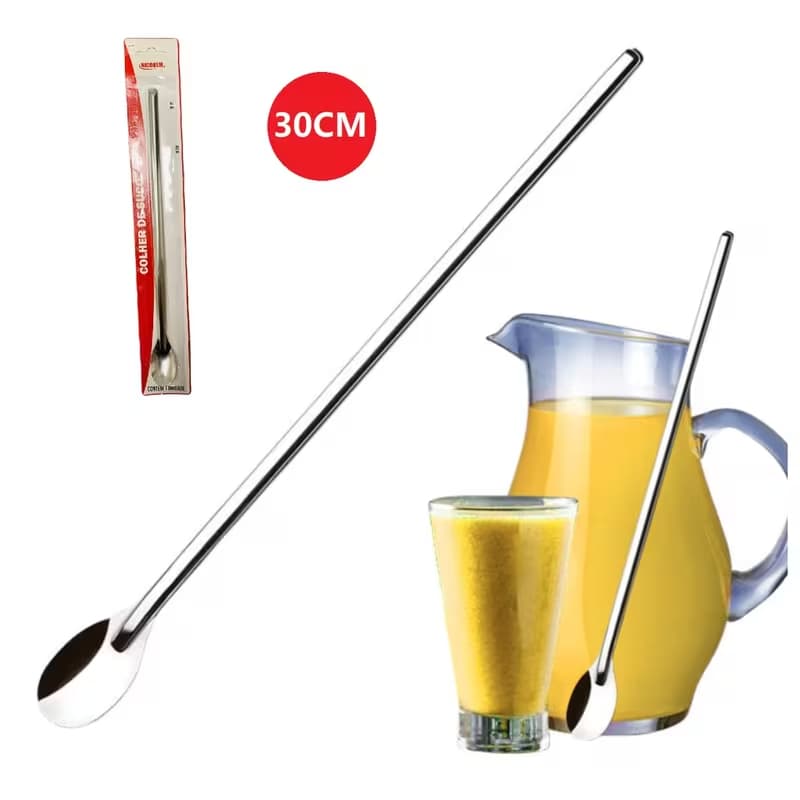 Colher De Mistura Bailarina De Aço Inox Grande 30 CM Para Bebidas Sucos Milkshakes Drinks Coquetéis Jarras e Copos Altos
