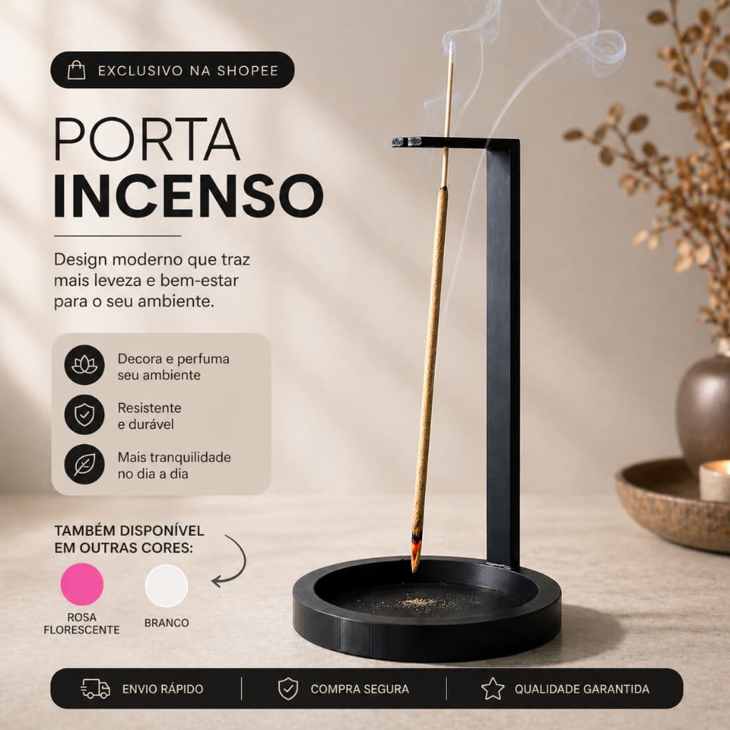 Incensário Porta Incenso Moderno Minimalista 22cm – Suporte Vertical Decorativo Invertido – Decoração Zen Aromaterapia