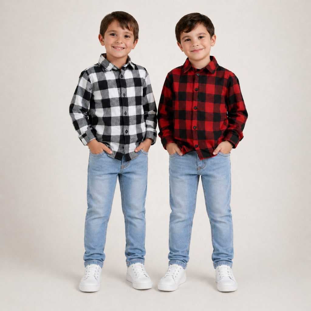 Roupa Conjunto Infantil Festa Junina Camisa Manga Longa Xadrez Calça Jeans