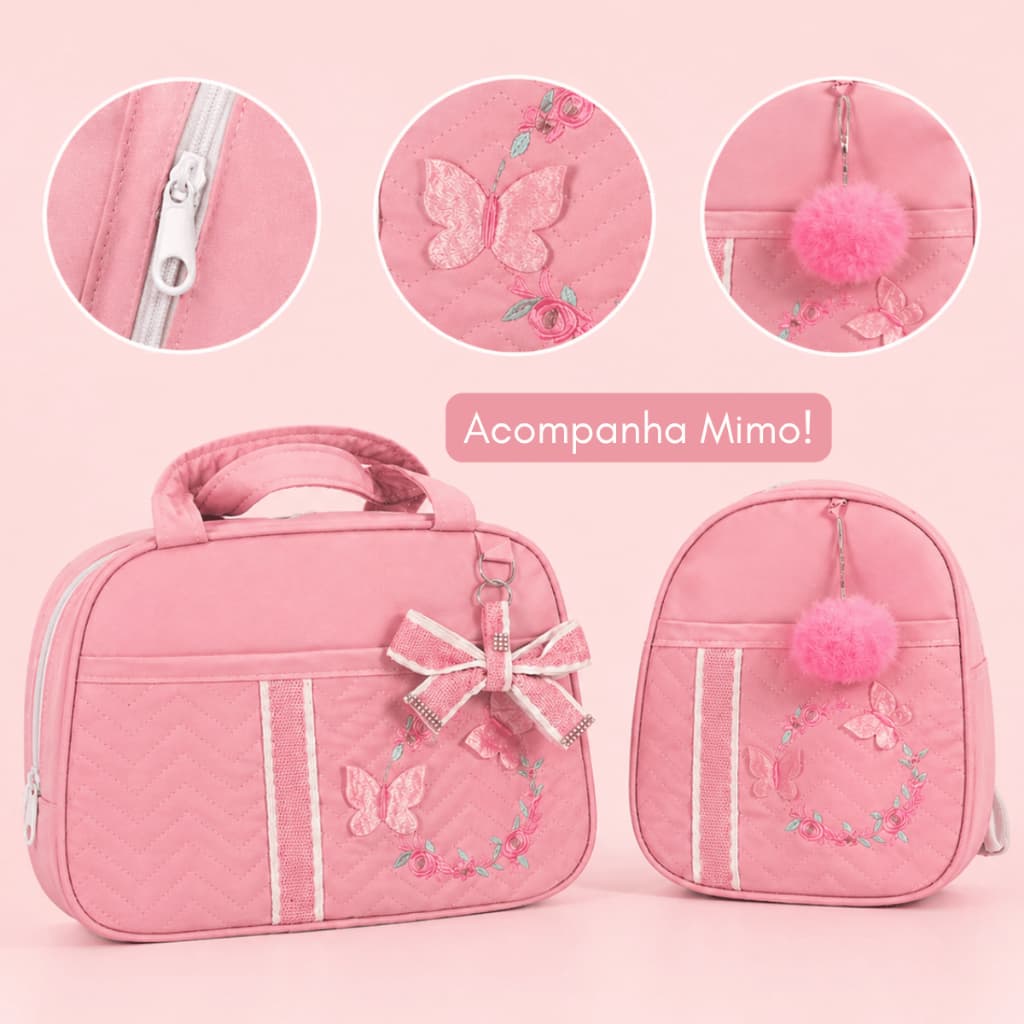 Kit Bolsa Maternidade Borboleta 3D para Menina