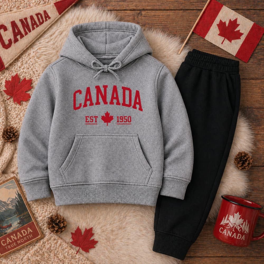 Conjunto Infantil Moletom Canguru Infantil Canada Flanelado Quentinho Com Capuz Inverno Unissex