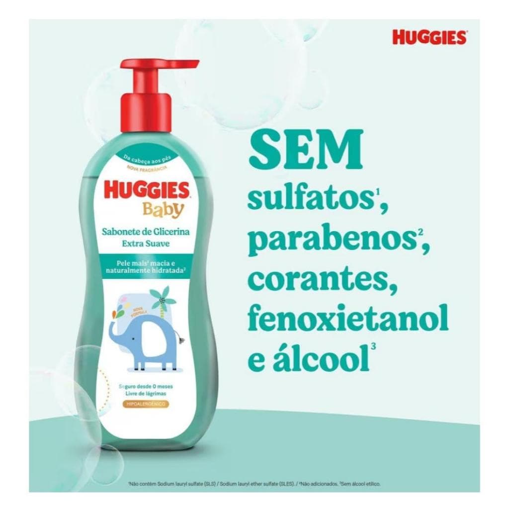 Huggies Extra Suave Sabonete de Glicerina 600ml - Para Bebês Recém-Nascidos