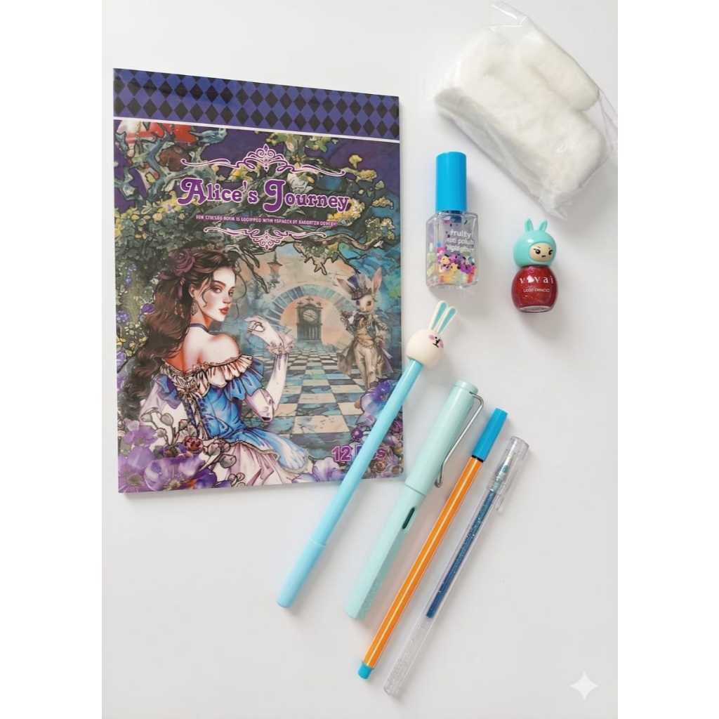 ✨ Kit Papelaria Aesthetic Scrapbook Vintage Alice Completo Adesivos Canetas Presente Criativo