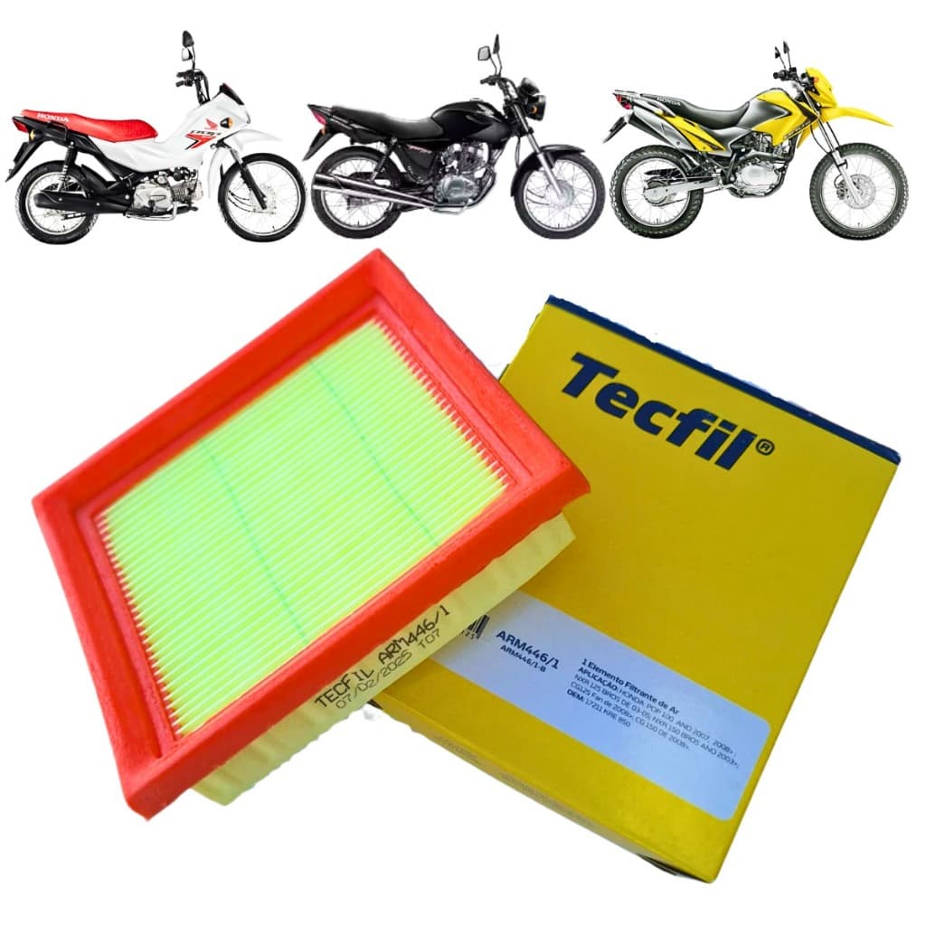Filtro De Ar Moto Tecfil Para Pop 100 110 CG Titan Mix Fan Bros 125 150 160 Xre 190 Elemento