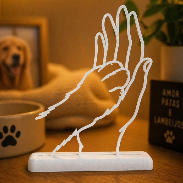 Enfeite Decorativo Silhueta Mão e Pata Cachorro Escultura Minimalista para Amantes de Pets Vazada