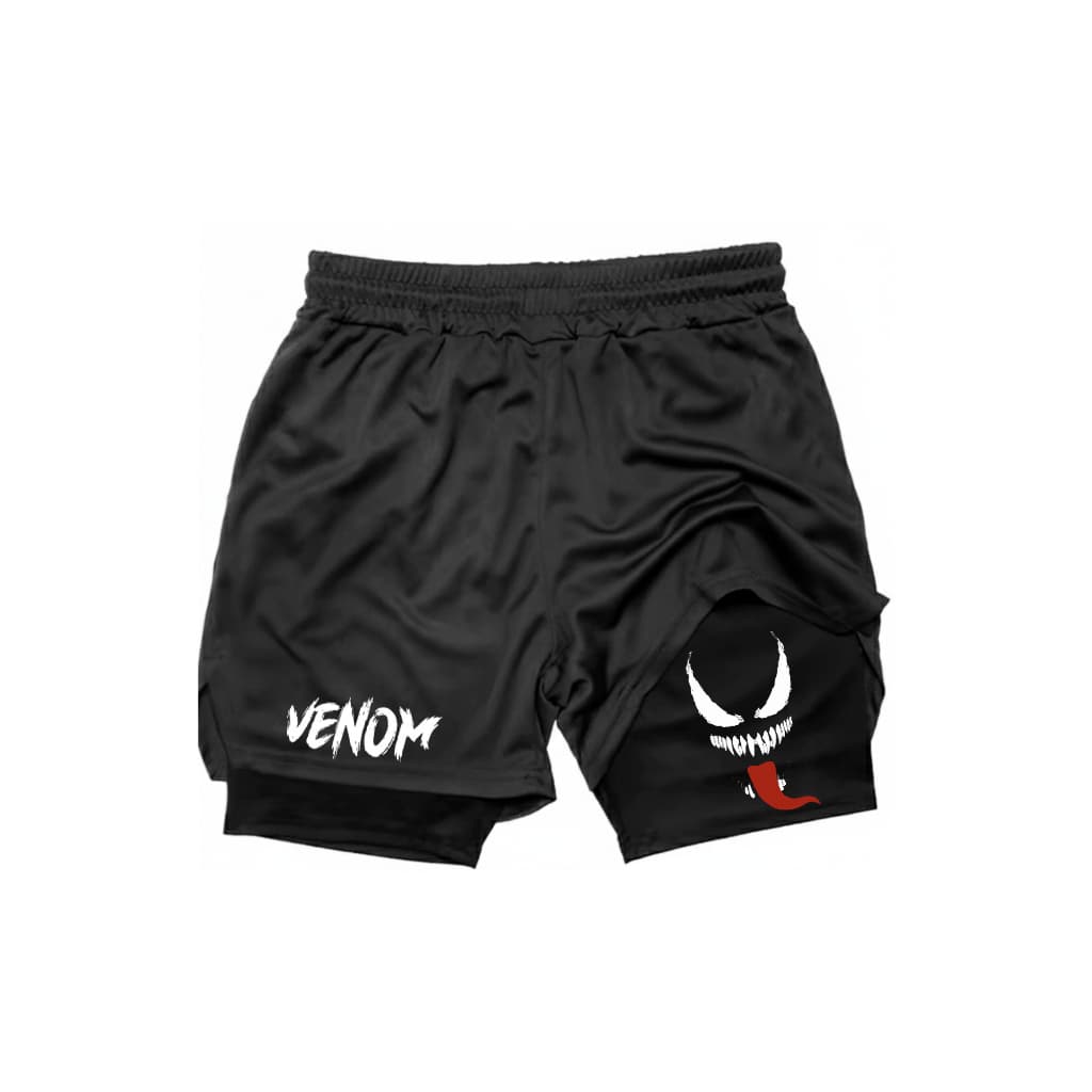 Short Venom 2 em 1 Dry Fit Compressão Com Bolso Secreto Academia Treino