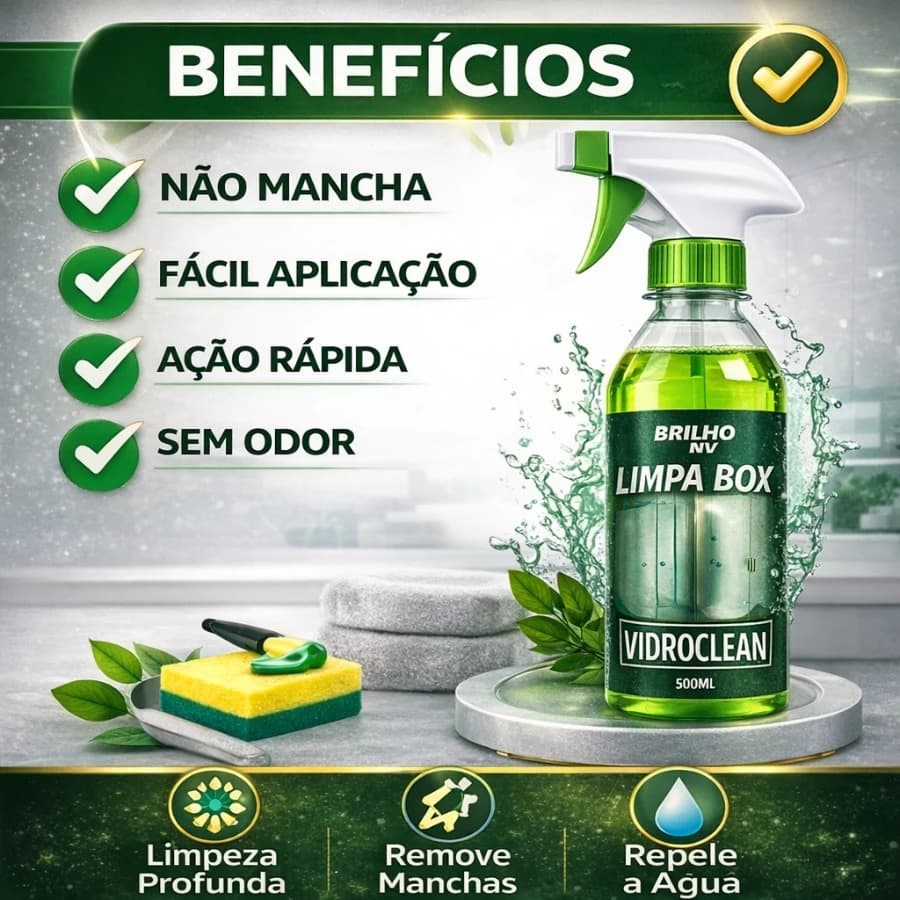 Limpa Vidro Box Banheiro Blindex VidroClean 500ml - Remove Gordura, Mancha e Calcário