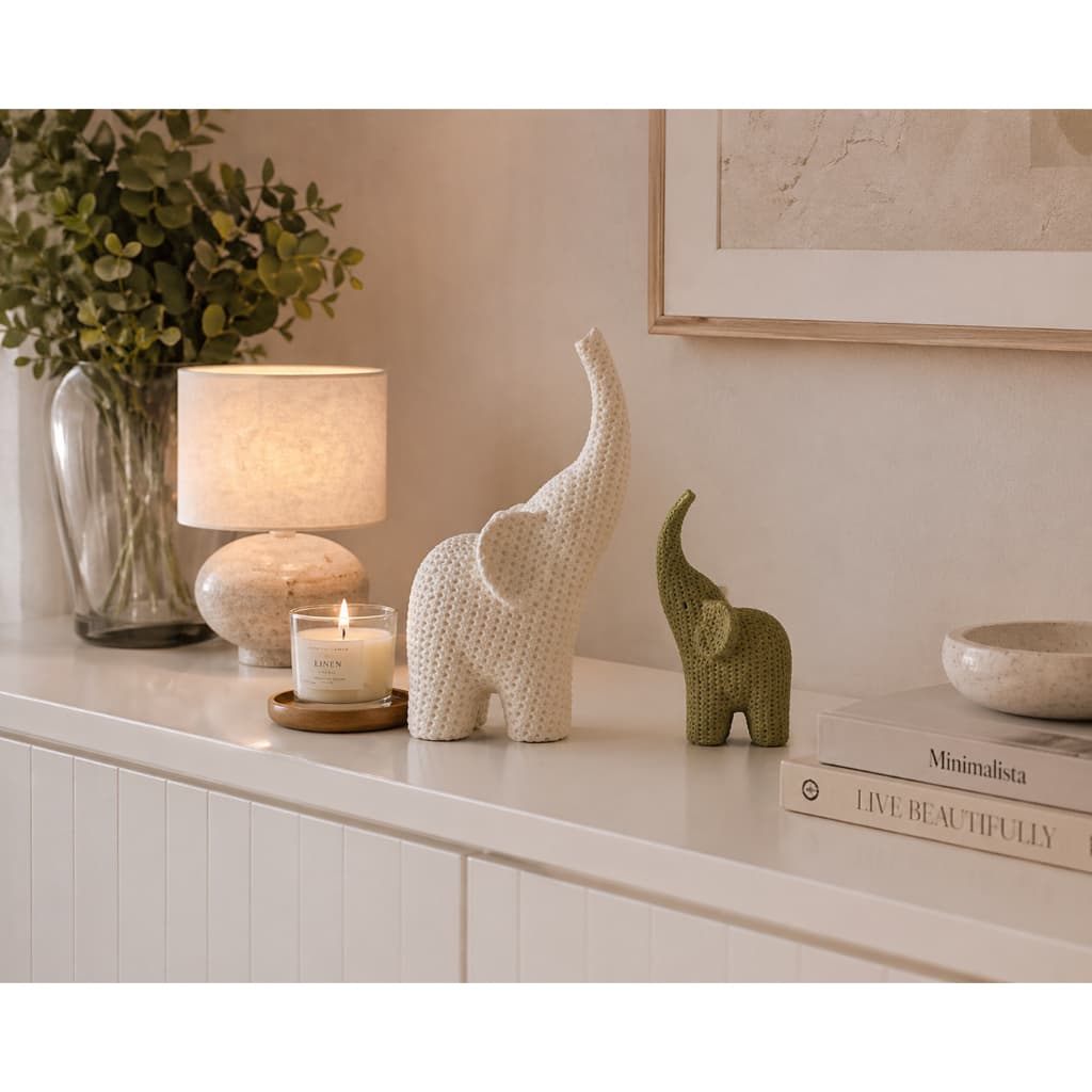 Elefante Decorativo Decoração Efeito Crochê Texturizado Premium Conjunto 2 peçasTransforme seu ambiente com elegância e