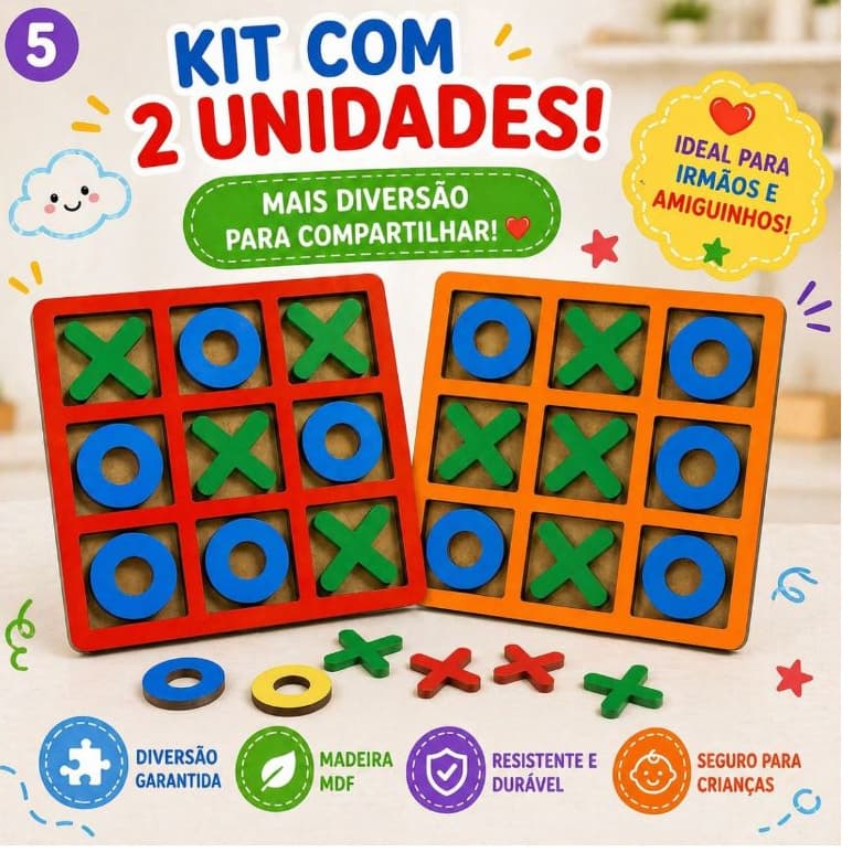 Kit Jogo da Velha Tabuleiro Educativo Criança Adulto Pedagógicos  Jogos Pedagógicos Em MDF Diversão