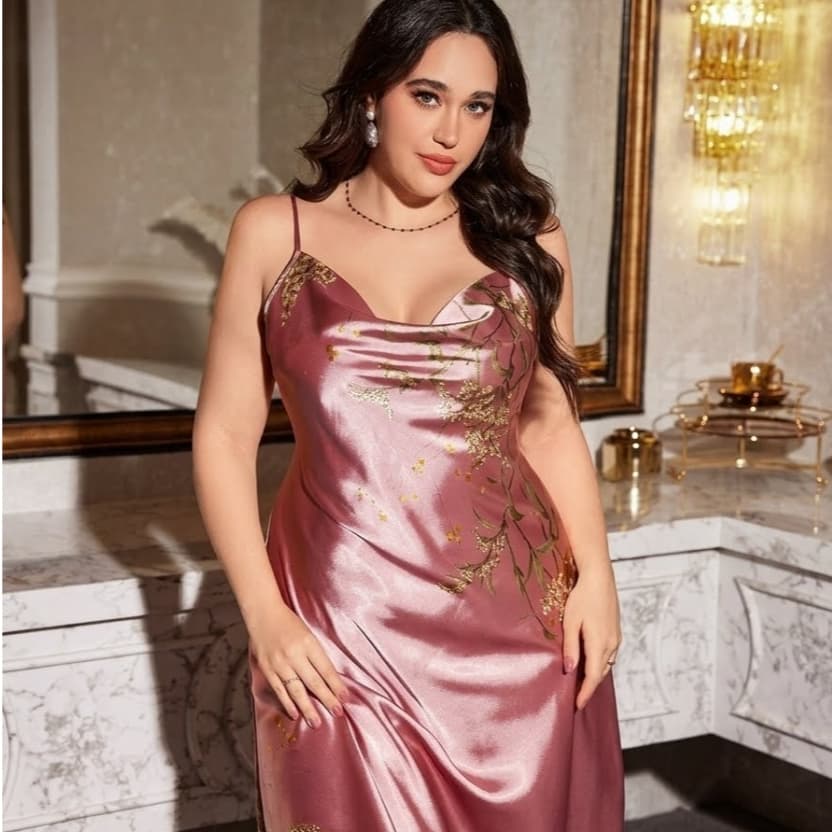 Camisola Plus Size Rosa em cetim premium,  pronta entrega Brasil