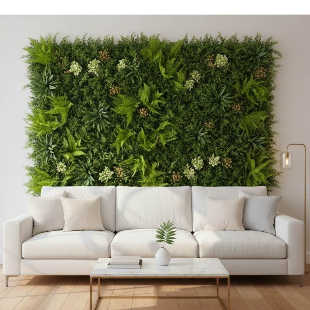 1m² Jardim de Folhagem Artificial 3D Painel Vertical Alta Densidade Luxo com Proteção UV