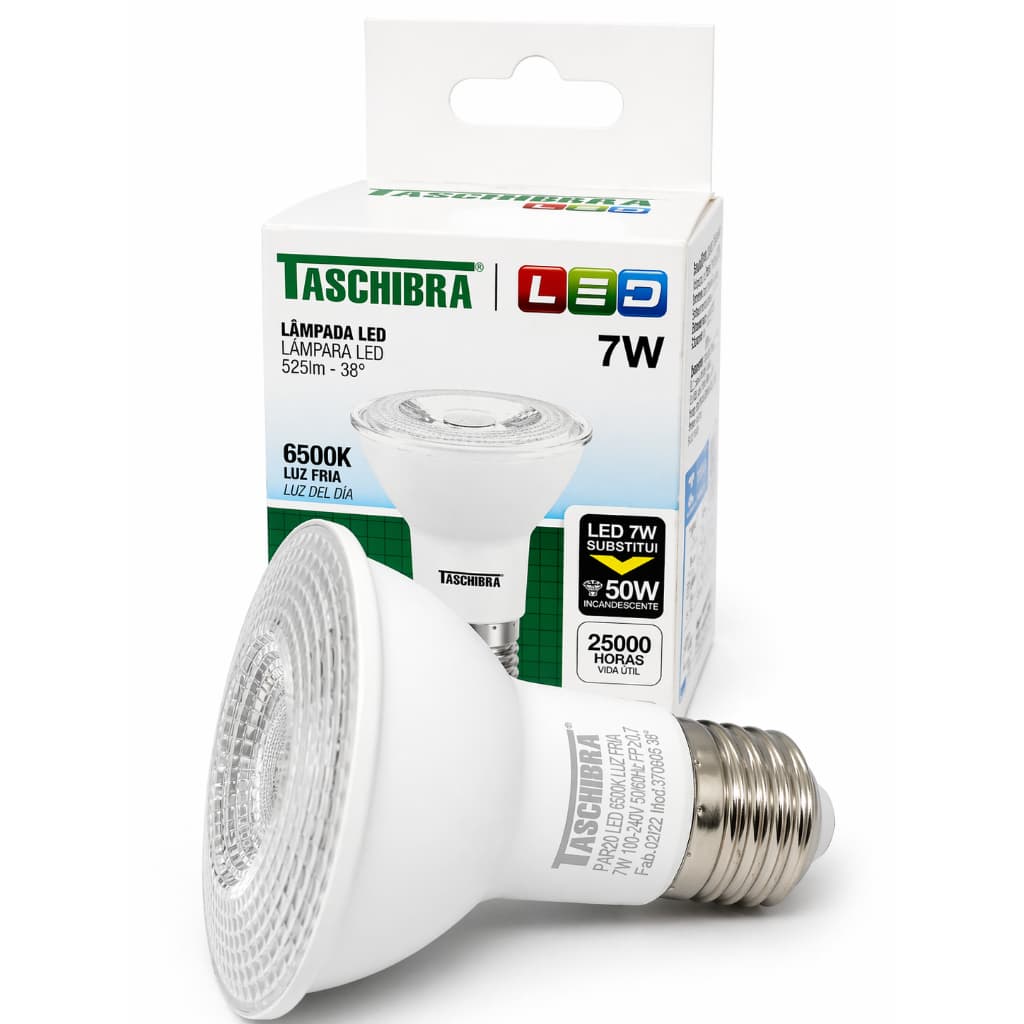 LÂMPADA DE LED PAR20 7W PARA SPOT LUZ BRANCA 6500K TASCHIBRA BIVOLT