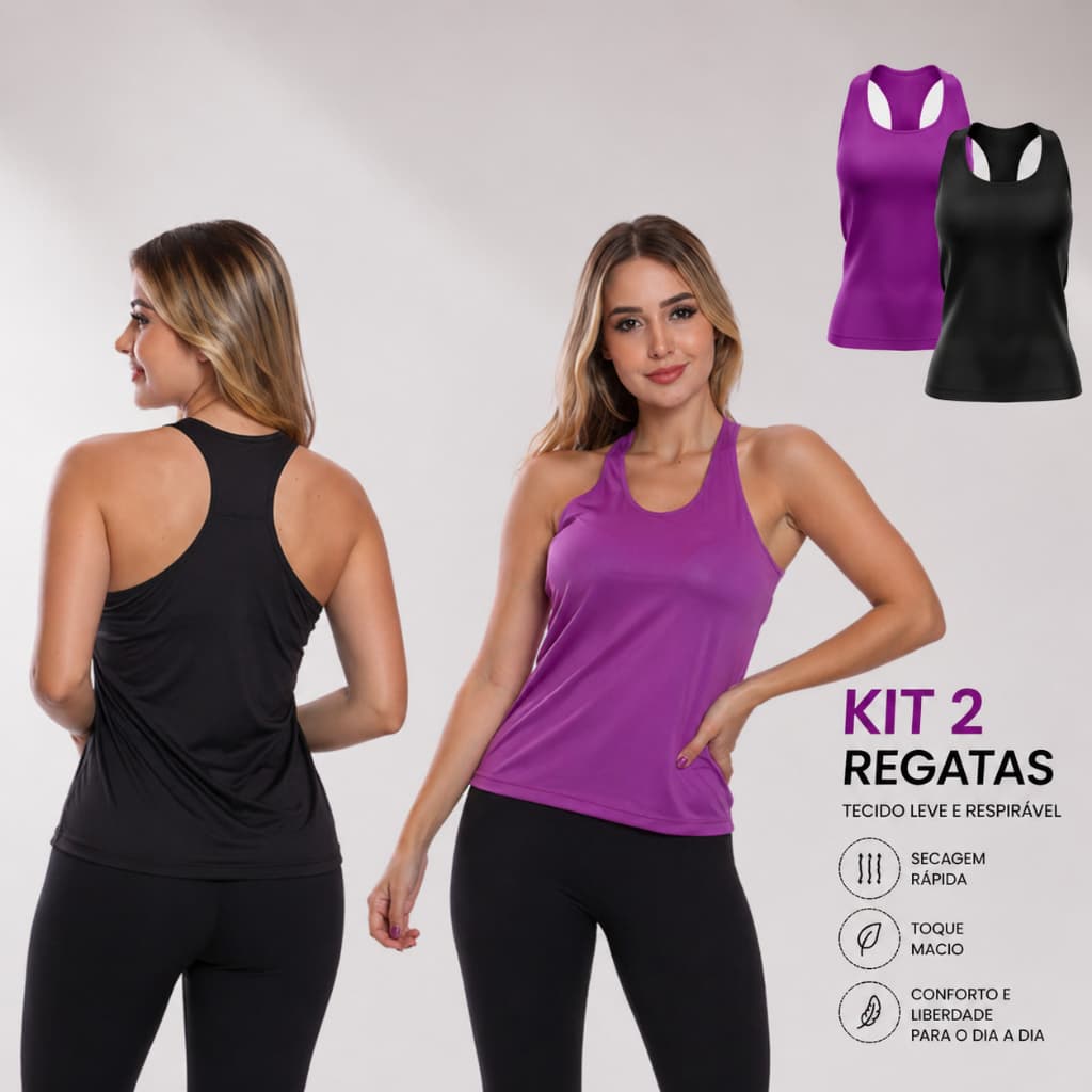 Kit 2 Regatas Nadador Feminina Dry Fit Proteção Solar Lisa Para Treino Academia Corrida Caminhada