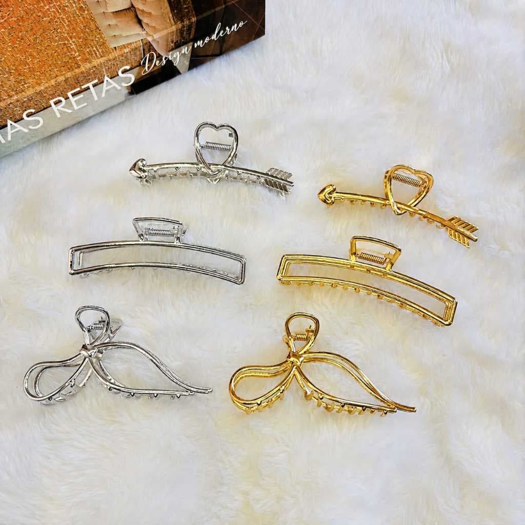 Kit 3 Peças Prendedor de Cabelo Piranha Presilha Acessório feminino em Metal Grande Luxo