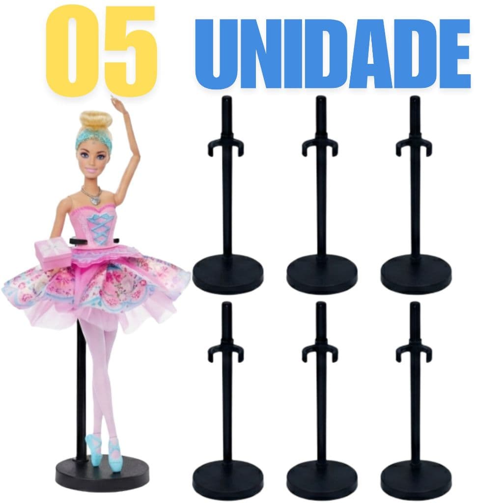 Kit 5 Suportes Preto Pedestal Para Bonecas E Bonecos Expositor Ajustável