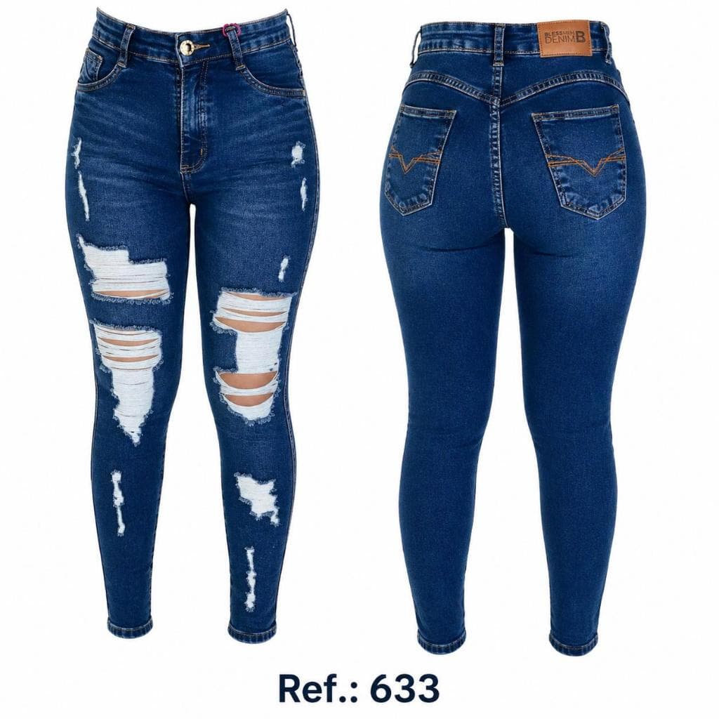 Calça Jeans Feminina Blessmih Linha Premium com Lycra Rasgada Cintura Alta Modeladora Skinny