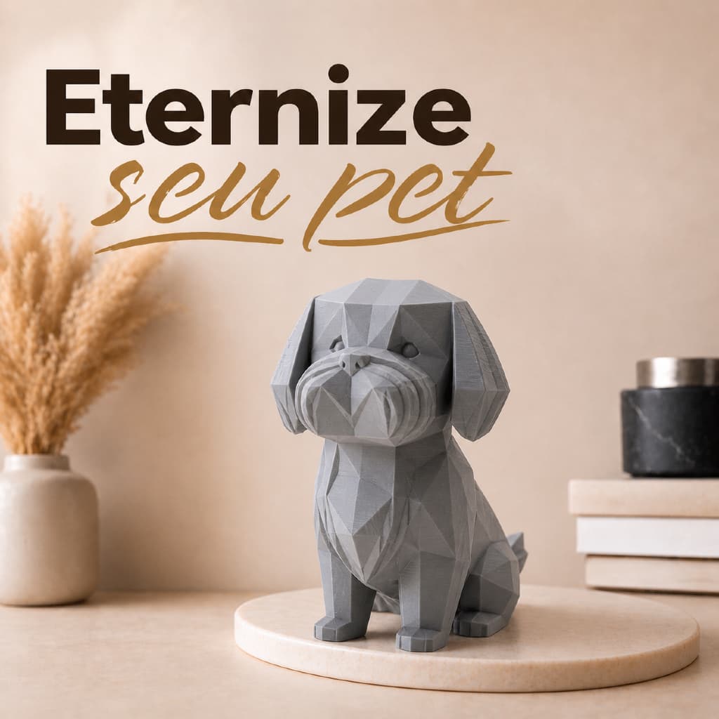 Estátua Cachorro Shih Tzu Geométrico Decorativo Low Poly Moderno para Sala Escritório Eternize  pet