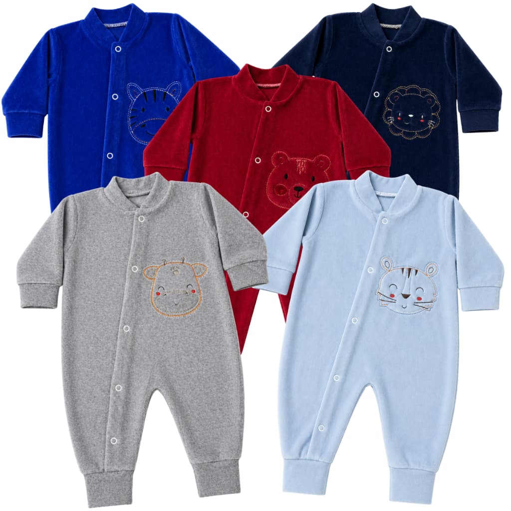 Macacão de Bebê Bordado em Plush Inverno Menino (P/M/G)