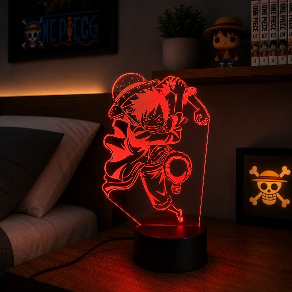 Luminári Led 3D Luffy One Piece /Abajur / Presente Criativo / Luz noturna