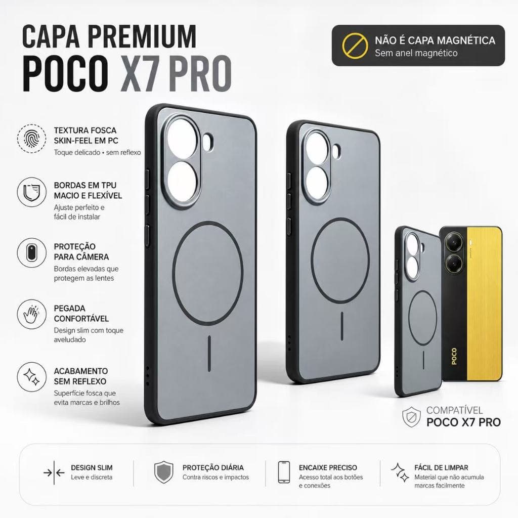 Capa Poco X7 Pro 5g Silicone Fosca Anti-queda/dedo Câmera
