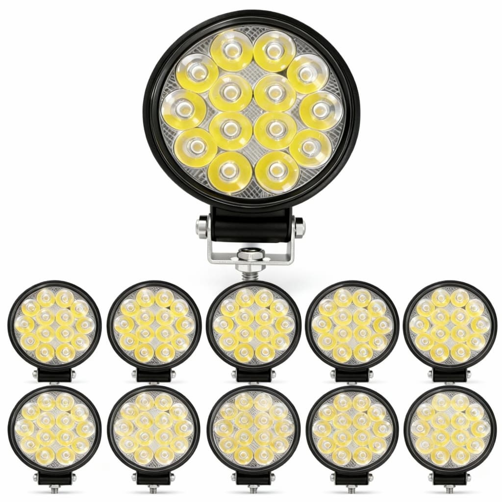 Kit 10 Farol De Milha Redondo Mini 42w 9/36v Power Universal