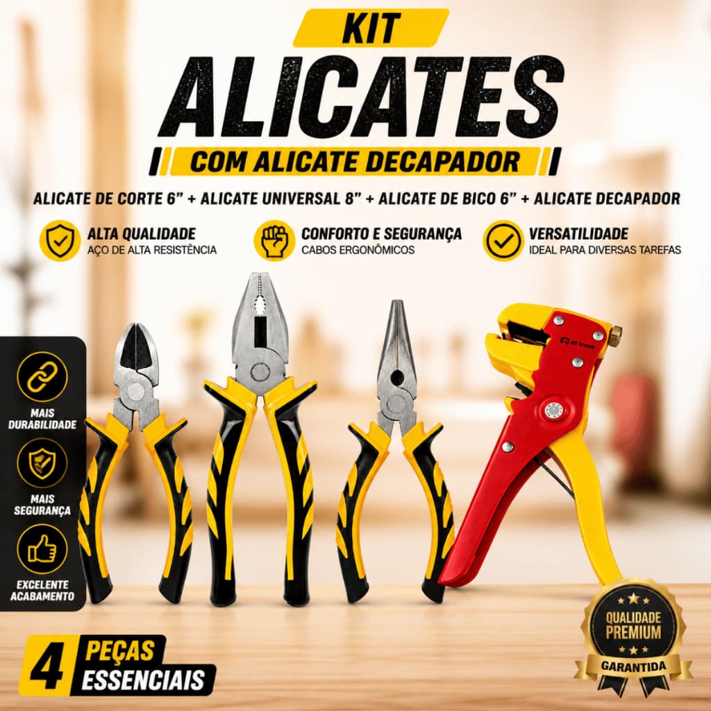 Kit Alicate de Corte Bico Universal Decapador Eletricista Profissinal Descascador Durável Resistente