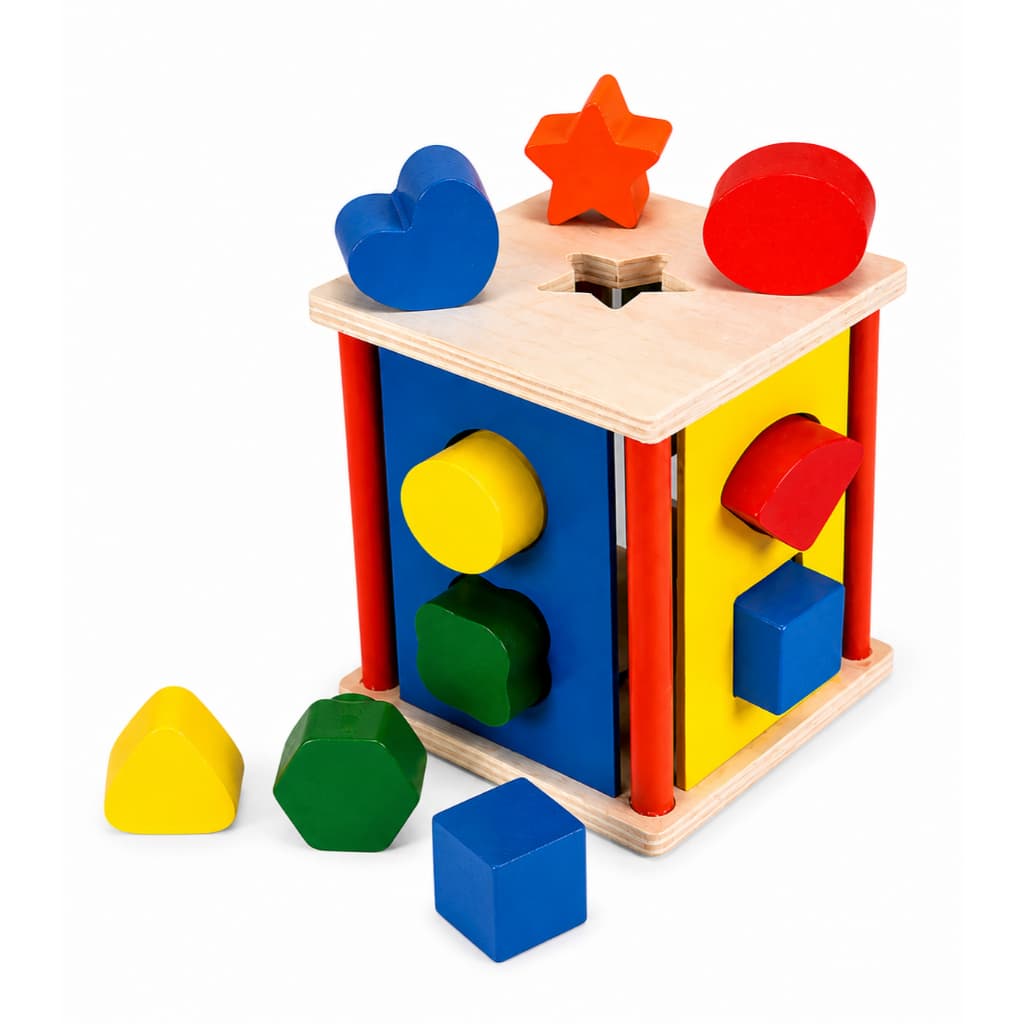 Cubo Pedagógico Educativo Formas Geométricas Montessori Madeira Coordenação Blocos de Montar Barato