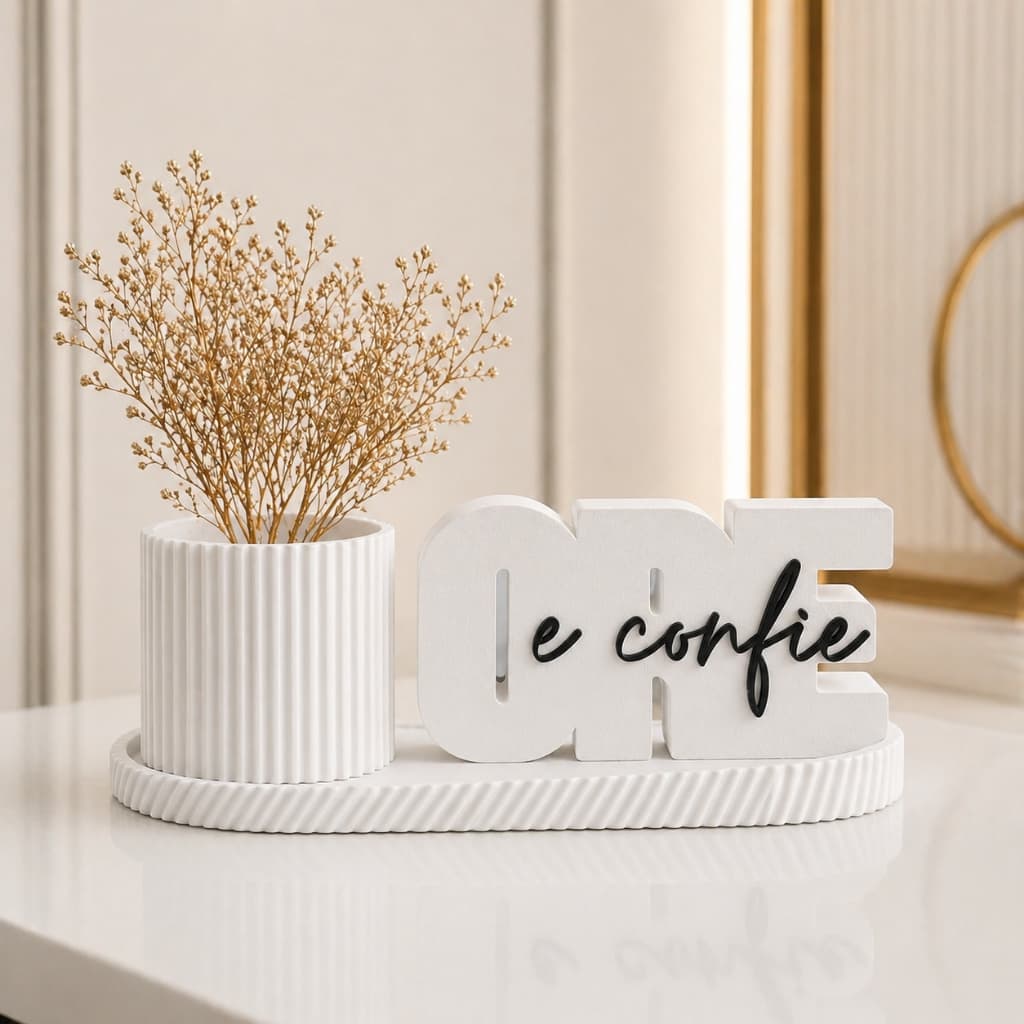 Kit Decorativo Ore e Confie com Vaso e Bandeja  Decoração Sala Quarto Luxo