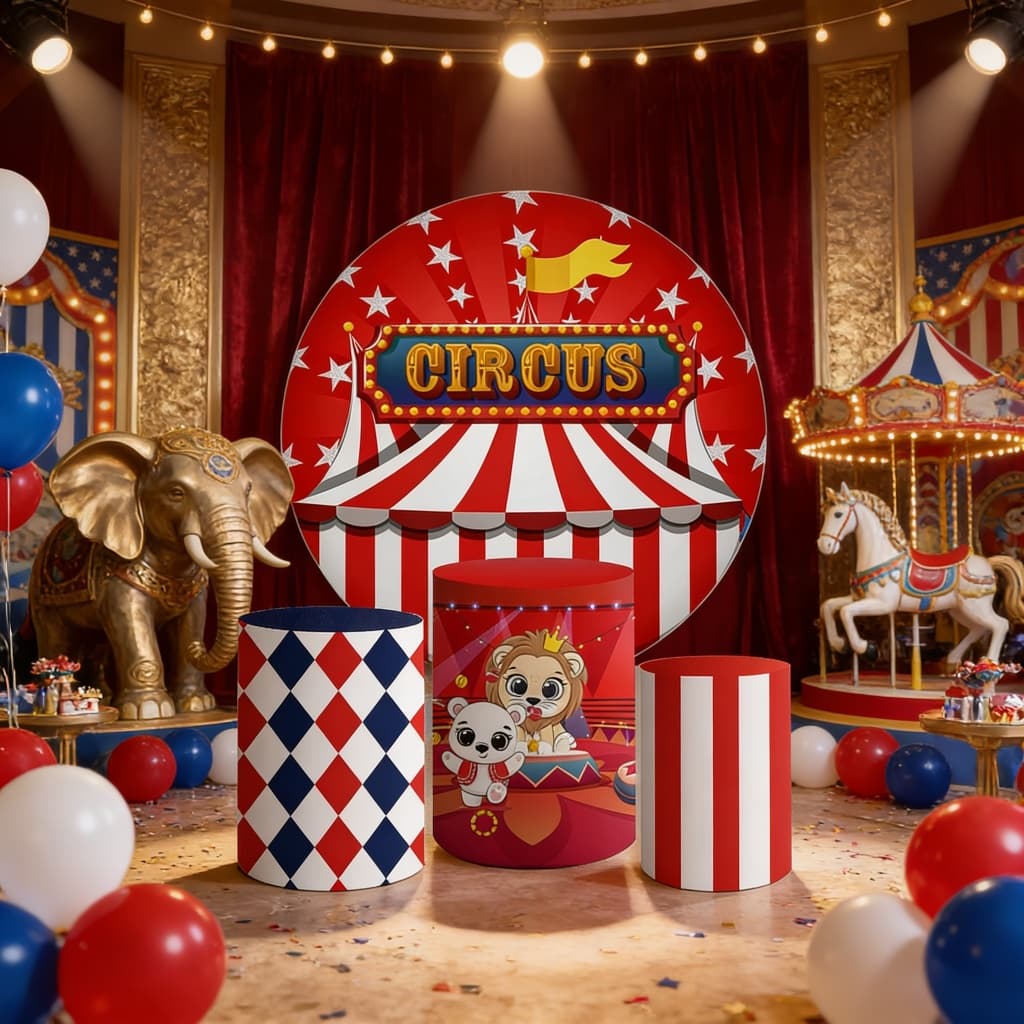 Capas Painel Redondo Cilindros Painel de Mesa Decoração Circo Encantado