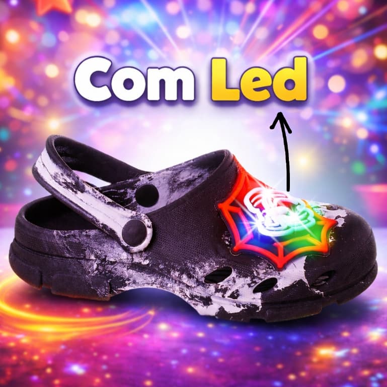 Sandália Babuche Infantil Meninos Masculino Confortável Aranha Com Led Colorido Luzinha