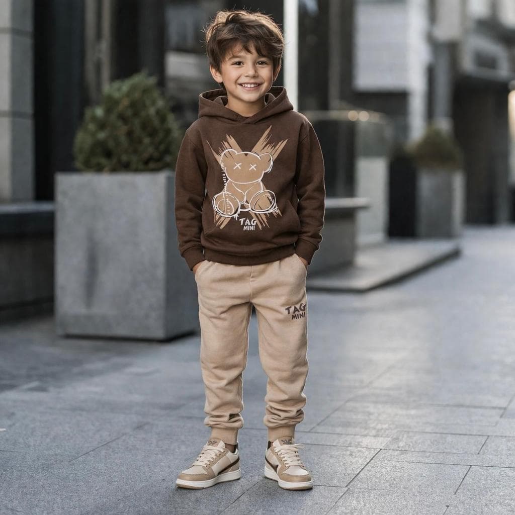 Conjunto Infantil Masculino Casaco com Capuz + Calça Jogger TAG Mini Inverno Roupa de Frio Menino