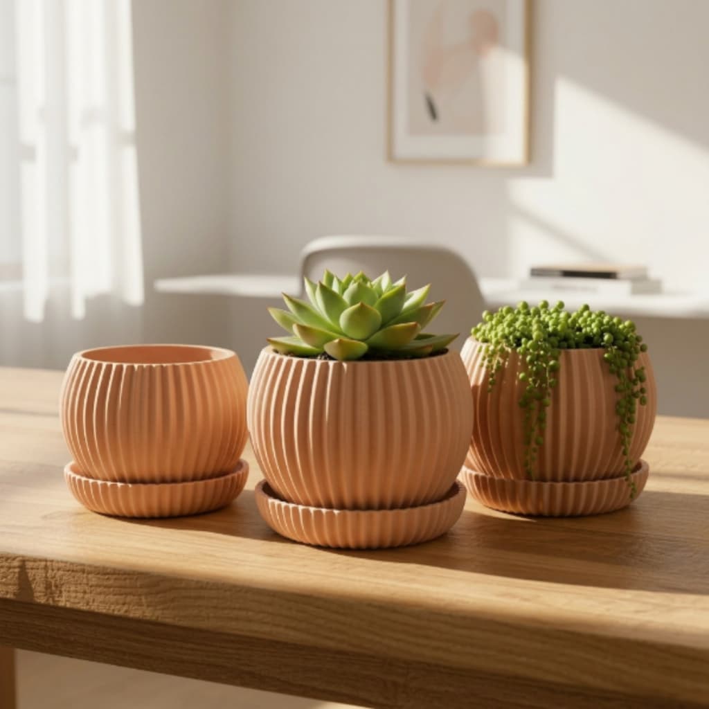 kit 3 Vasos de Suculenta Com Prato Decorativo para Plantas Naturais Moderno Pequeno Minimalista