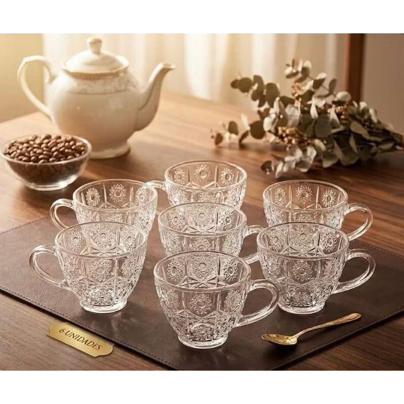 Kit 6 Xícaras de Vidro 220ml Dumiat Sem Pires Ideal Café Chá Envio Rápido