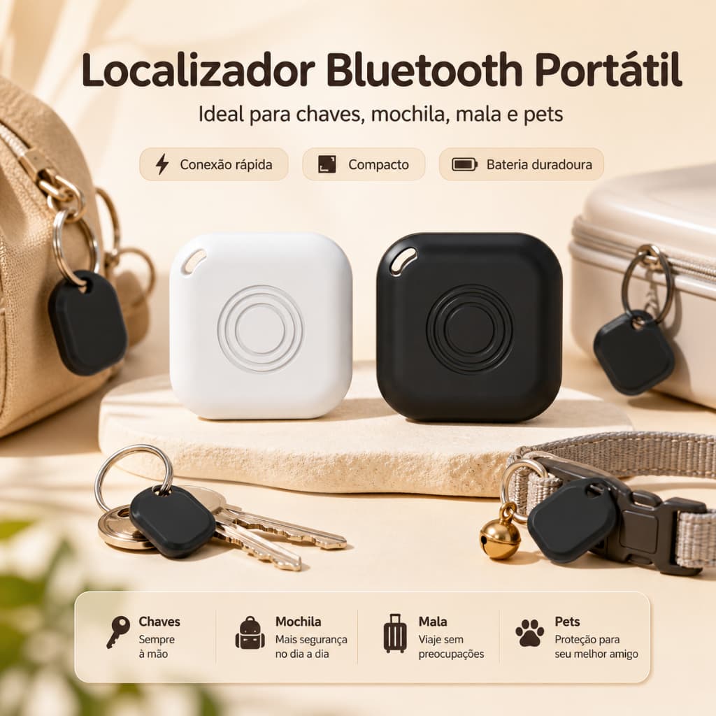 Smart Tag Rastreador Bluetooth Localizador p/ iPhone iOS | Apple Find My Anti Perda Chaves/Pet